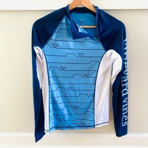 Vineyard Vines Whale Line Graphic Rash Guard Long Sleeve Shirt Size Small Blue